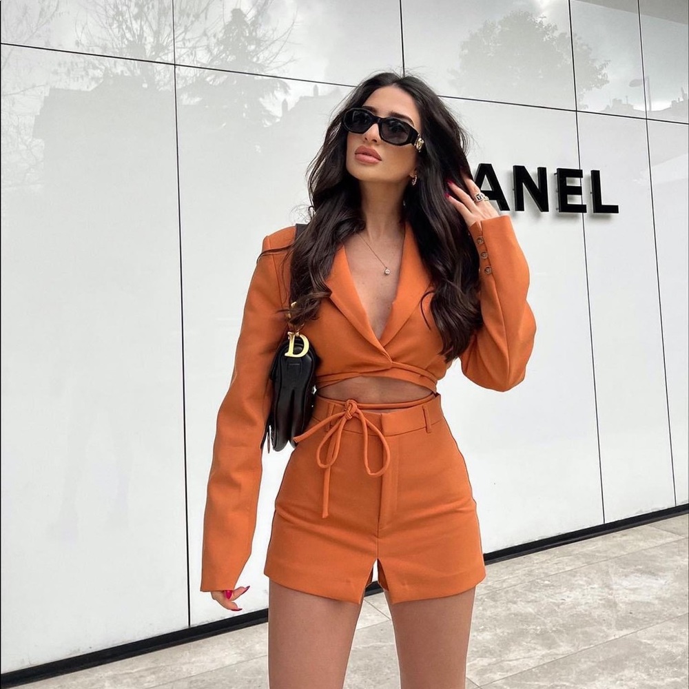 ZARA tied cropped blazer and belt loop skort